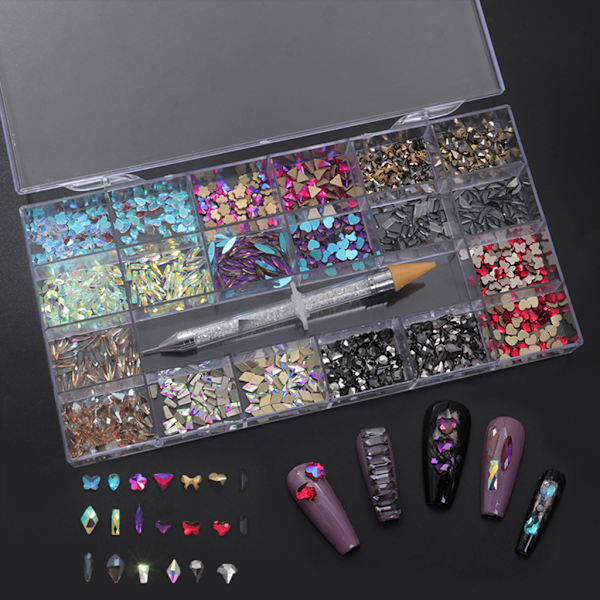Uregelmæssige Rhinestones Flatback Negle Juveler 3D-dekorationer Diamantlignende sten Gems Sæt til Neglekunst DIY Flat Strass 2