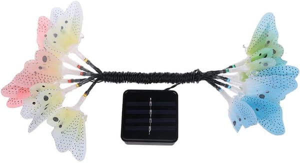 Flerfärgade LED Solar String Lights med fjärilar, vattentät,
