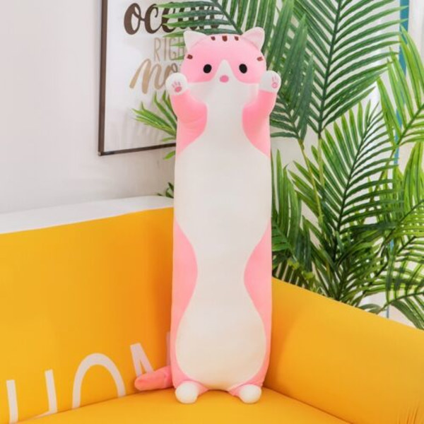 Lång söt katt gosedjur plysch leksak docka kudde mjuk kudde Pink 90cm