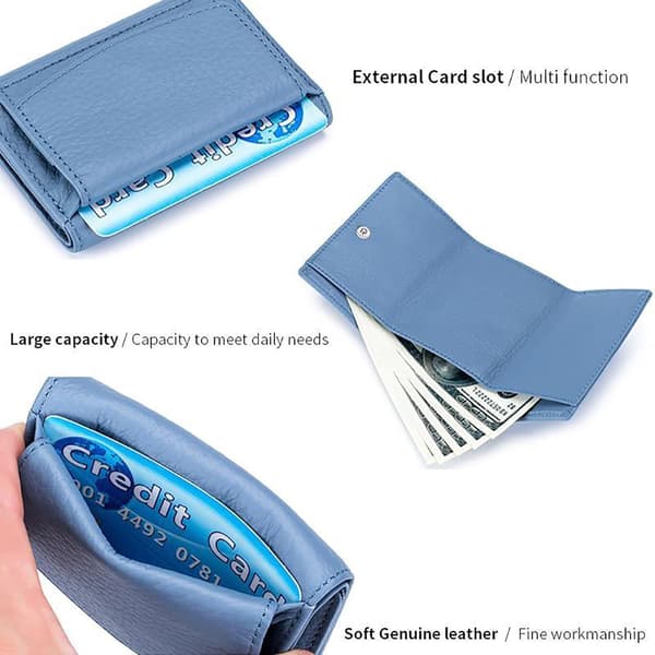 RFID blød læderpung (Treasure Blue) - foldbar kortpung til kvinder