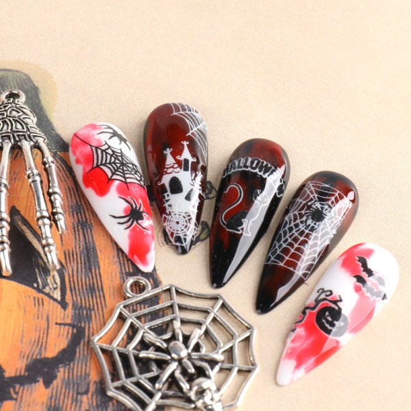 Halloween Nails， Fake Nail Press för kvinnor och tjejer style 1