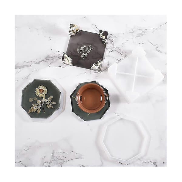 15 stk. Coaster Resinforme Silikone, Coasterforme med rund, firkantet ottekantet holderforme, Co