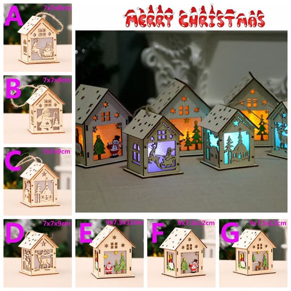 LED Ljuslampa Jul Trä Hus Trädhängande G-9X7.5X12CM