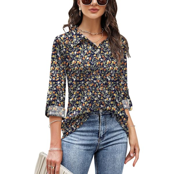 Dame pikétrøyer Button Down Collared kortarmede topper V-hals løse bluser