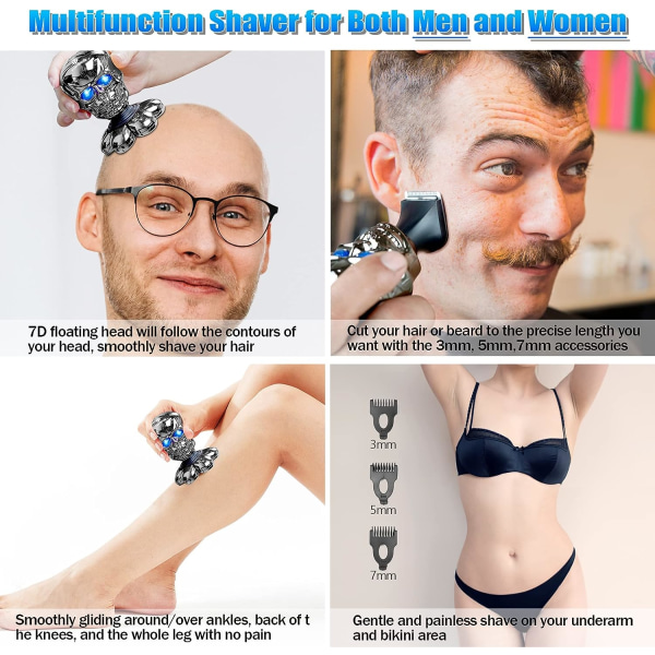 Elektrisk rakhyvel för män, uppgraderad 5D roterande rakapparat för skallig