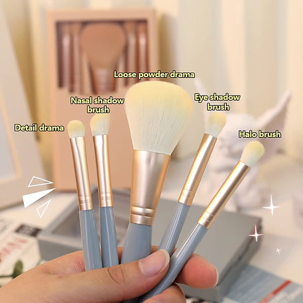 5 stk./sæt Makeupbørste med makeupspejl Ansigts skønhedsværktøjer Blue