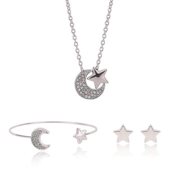 Fashion Moon Star Tema Halsband Armband Örhängen Set Strass hänge Smyckesset Kvinnor Flickor Set