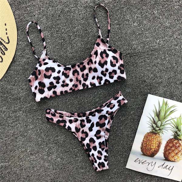 Dam Leopard Bikini et trappy Bandeau Baddräkt Badkläder Pink S