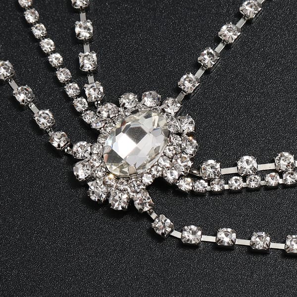 Fashion Crystal Hovedkæde Elegant Multi-Layer Brud Bryllupshårtilbehør Silver