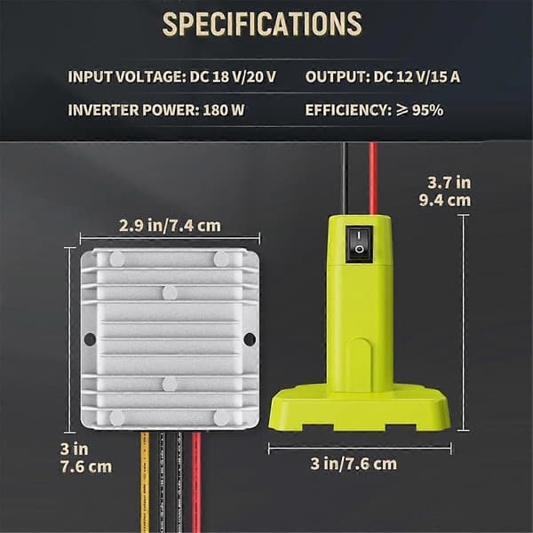 18 V till 12 V nedtrappningsomvandlare för 18 V batteri, DC-strömadapter, spänningsreducerande transformator 180 W Buck