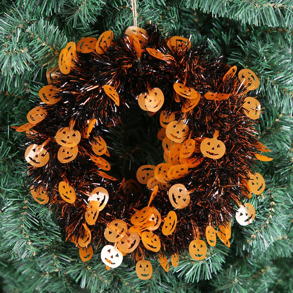 Halloween krans dekor glitter rund krans hängande dörr vägg orange pumpkin