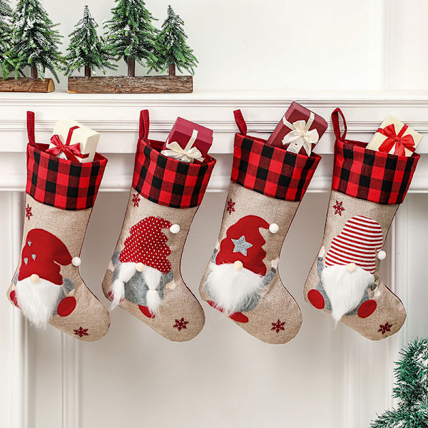 4 stycken tomte ansiktslös gubbe Julstrumpa presentpåse Juldekorationer Skandinavisk vind Julhängande