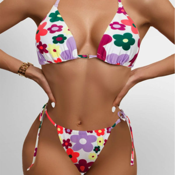 Tvådelad kvinnlig printed mjuk väska Bikini knuten Kvinnor exig baddräkt trandkläder Färgglada Populära Lila badkläder Spend white S