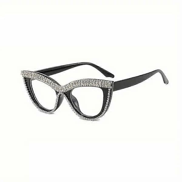Diamant Blå Lys Blokerende Briller Katteøje Rhinestone Kvinder Oversized Anti Øjenbelastning Computer Brille Stel