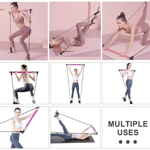 Pilates Bar Kit med motståndsband, bärbart motståndsband och pilatesträningssticka yellow