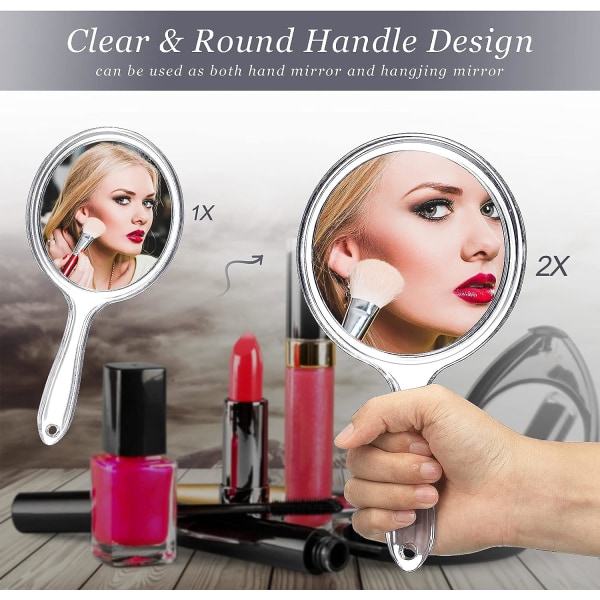Handspegel -1X/ 2X förstoringsspegel med handtag - sminkspegel med rundad form