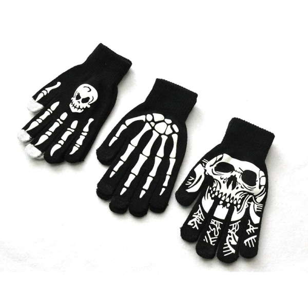 Halloween tillbehör självlysande handskar för vintern Handvärmare Halkfri Skräck Hand Bone Skull Grimase vante Unisex Håll varm handskar