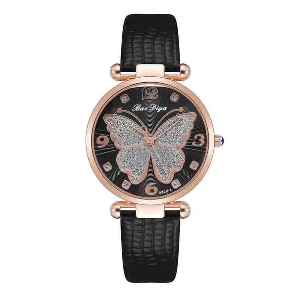 Dame Butterfly Urskive Quartz Ur, Casual Damebælteur, Sort