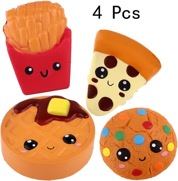 Squishies-stressilelut: ranskalaiset, kakku, keksi, pizza - Gadgets-sarja