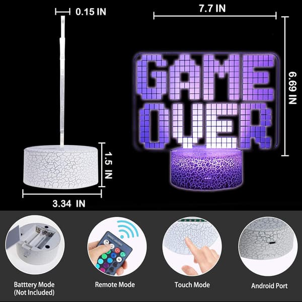 Game Over 3D Illusion LED-rum Skrivbordsdekorlampa Gaming Night