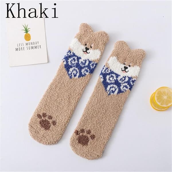 Coral fløjlsstrømper Cashmere Sox Fortykkelse KHAKI