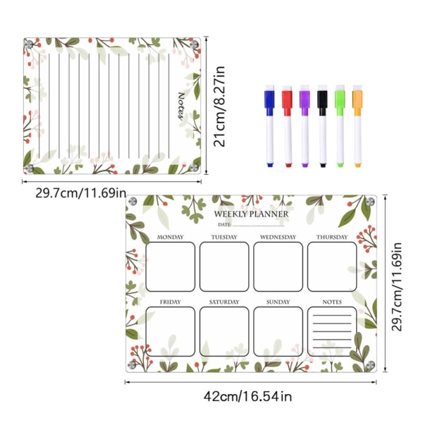 Akryl Magnetisk Ugeplanlægger Kalender til Køleskab Whiteboard null - TYU056 Combination