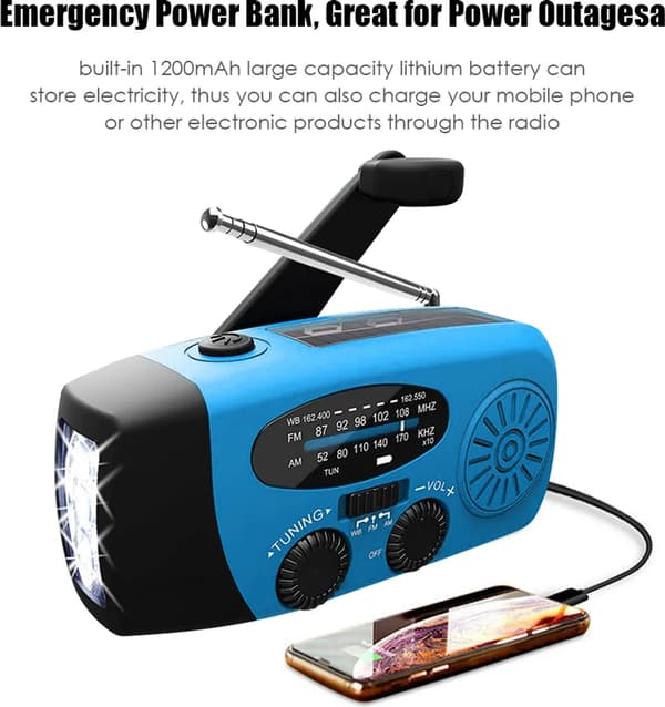 Emergency Solar Håndsving 1200mAh AM FM NOAA Vejrradio LED-lys USB-oplader udendørs