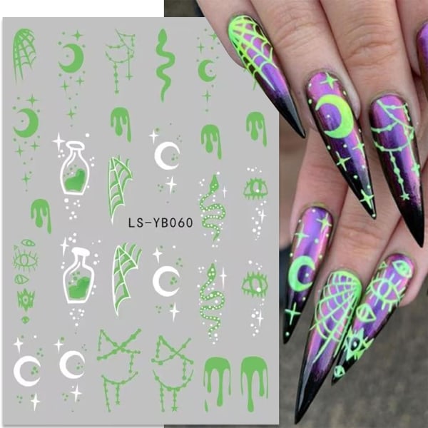 9 ark Halloween Glow in The Dark Nail Art Stickers Dekaler