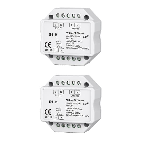 2x AC 110v - 220v S1-b LED Triac RF Dimmer Bruk 2.4ghz Trådløs 120w-288w Trykkdimmer LED Bryter Con