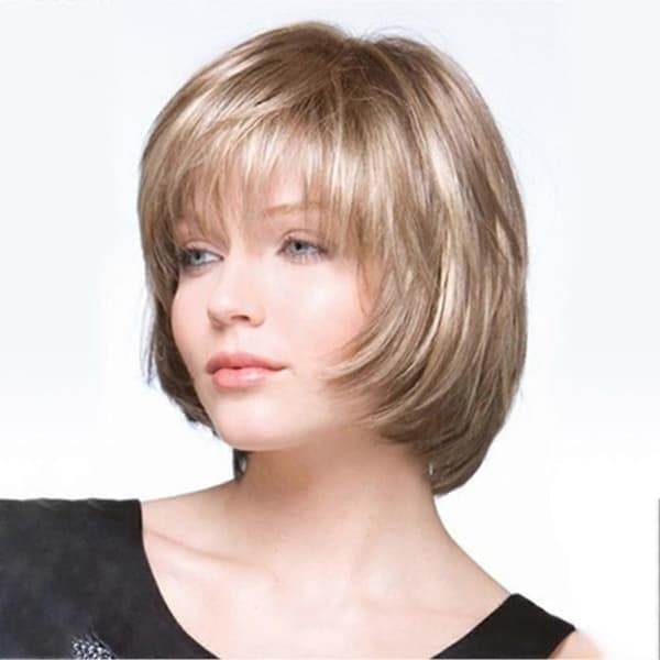 Kvinnors mode blond högtemperaturfiber kort rak hårperuk hårstycke QinHai