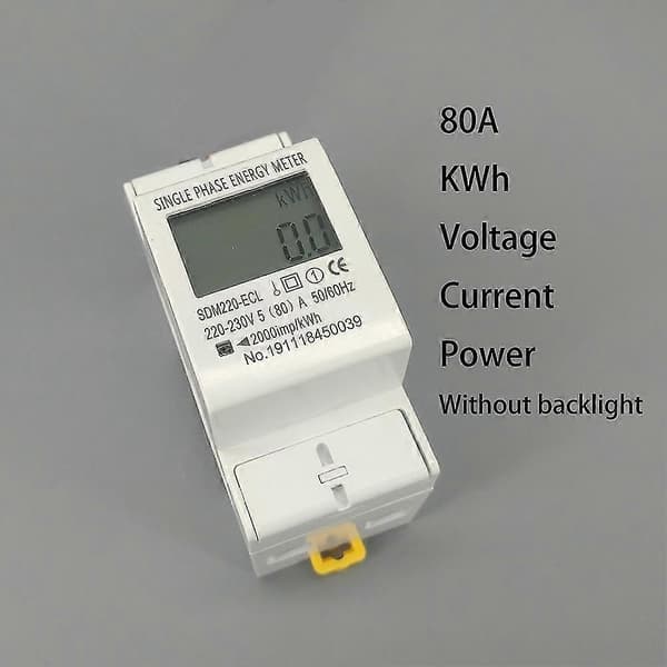 80a Din-skena Enfas 2-tråds LCD Digital Display Strömförbrukning Energi Elmätare Kwh Ac