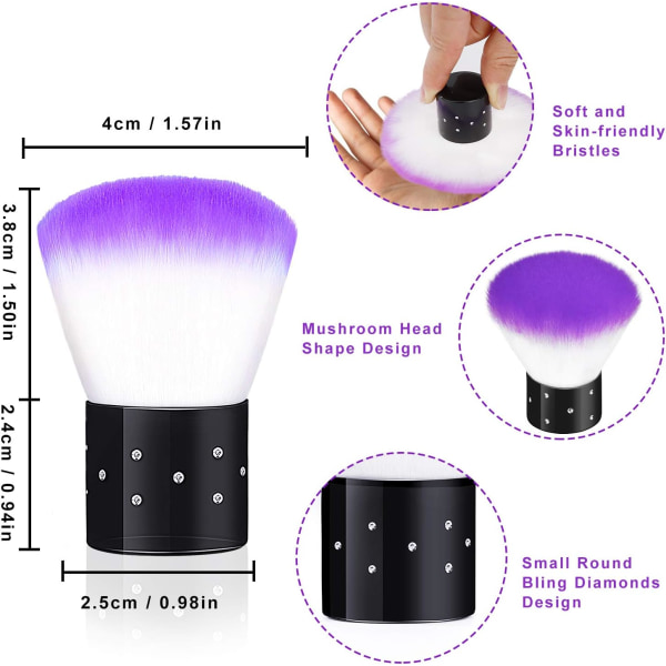 Nail Art Kort skaft Dust Brush Face Blush Brush 4 delar (lila + blå) blue