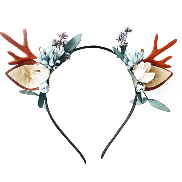 Christmas Antler Tiara med lyseblått blomsterpannebånd, style 1