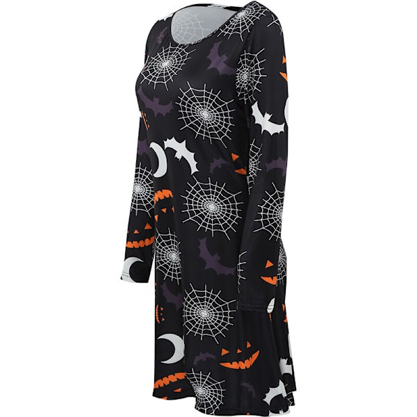 Ny Kvinde Halloween Kjole Græskar Flagermus Print Langærmet Rundhalset Party A-Line Skater Flare Mini Flare Kjole, Model:4-M