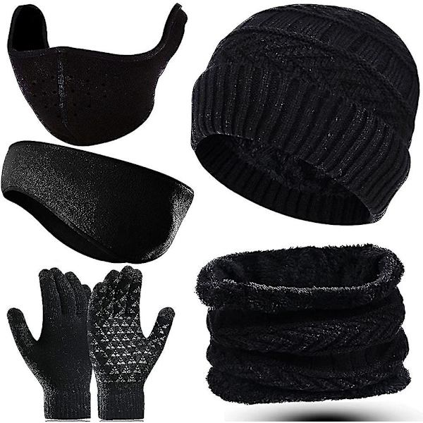 5 delar varmare set innehåller fleecefodrade stickade skidmössor Scarf varmare handskar Ski