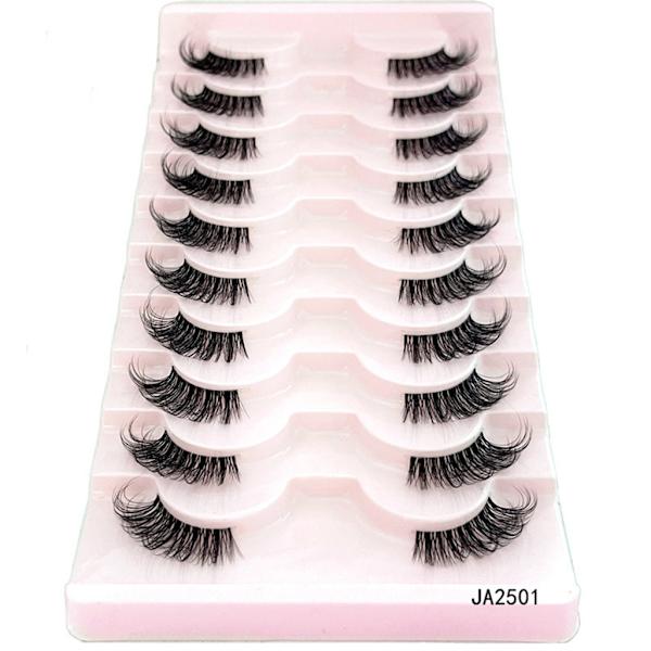 Halvfransar Naturligt utseende Wispy Cat-Eye Fransar 3D lösögonfransar Fluffiga-Mjuka 10 Par syntetiska fibrer falska fransar set 2