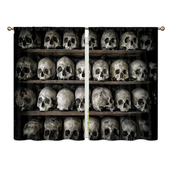 Köksgardiner Skull Halloween Topper Kort Panel Dekor Draperier Style-6 W:28"x H:47"*2 Panels