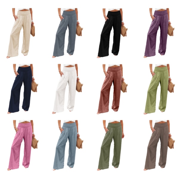 Dame Sommerbukser Lommer Løse Casual Wide Leg Lounge Dark Green M