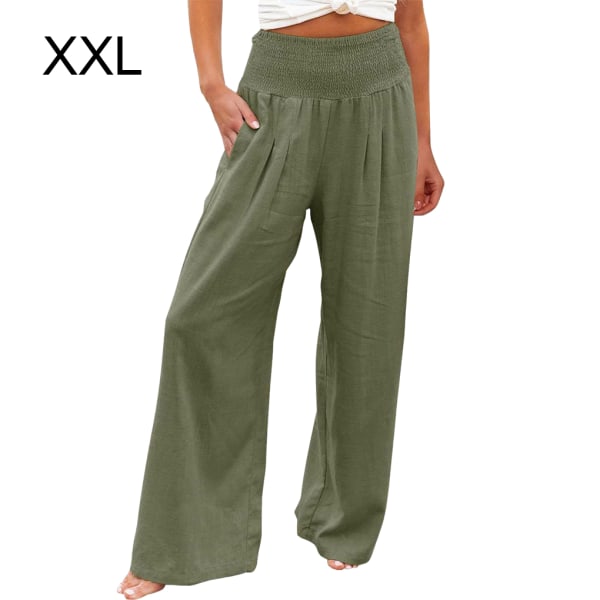 Dame Sommerbukser Lommer Løse Casual Wide Leg Lounge Dark Green XXL