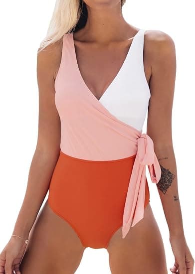 Kvinners One Piece Badedrakt Wrap Color Block Tie Side Badedrakt