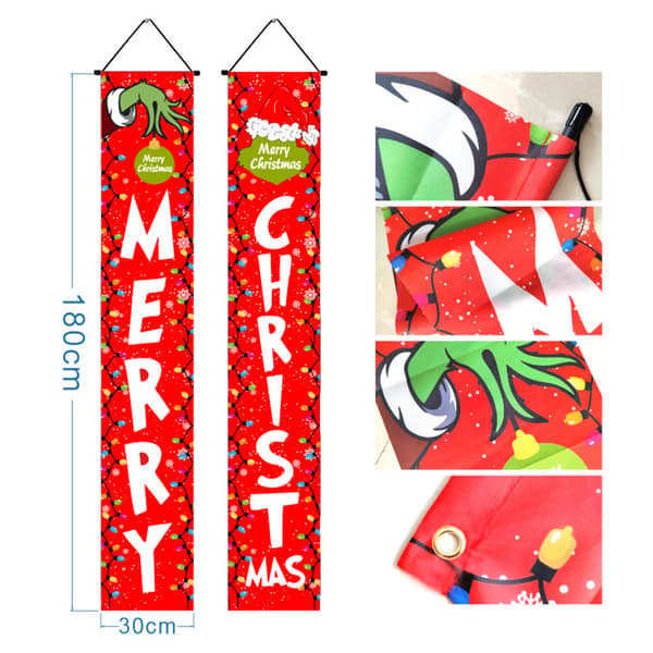 Merry Christmas Grinch Banners Hängande Xmas Couplet Veranda Dekor A