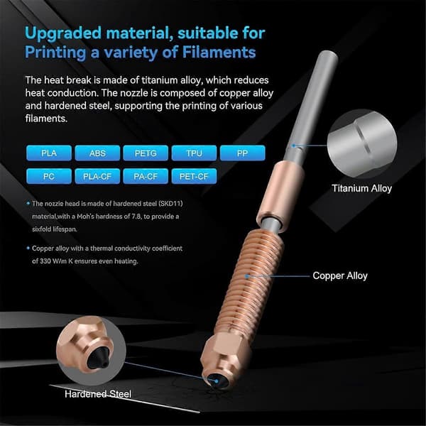 Högtemperatur Hotend-kit, Höghastighets med integrerat snabbbytesmunstycke för K1/K1 Max/K1C 3D-skrivare