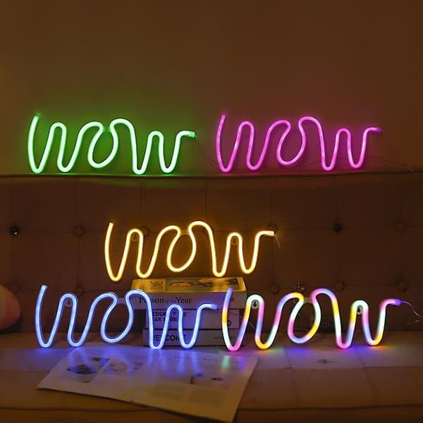 Wow Shape Led Neon Light Vägghängande Bar Atmosphere Lights Blue Light