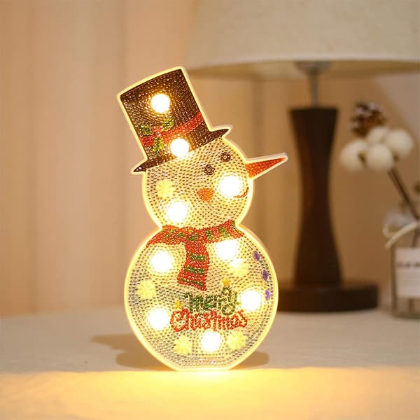 Diamantmalingslampe, DIY LED Diamantmaling Snømann Nattlys