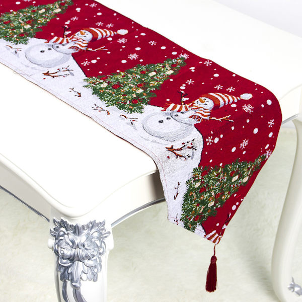 Julbord av bomullslinne, julsnögubbegård