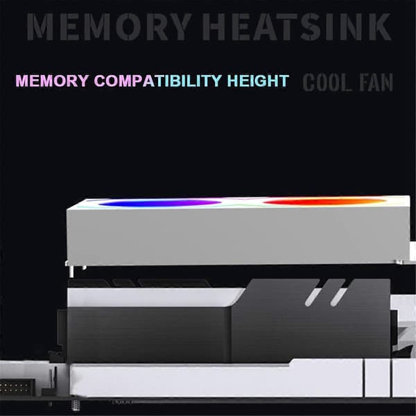PC Hukommelseskøleradiator 4Pin PWM/5V 3Pin ARGB med 2 køleblæsere RAM Radiator Køleplade til DDR4 DDR5 RAM Køler Hvid