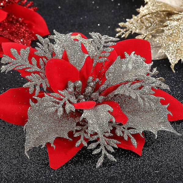 Xmas Glitter Julstjärna Blomma Xmas Tree Hanging R Ornt D