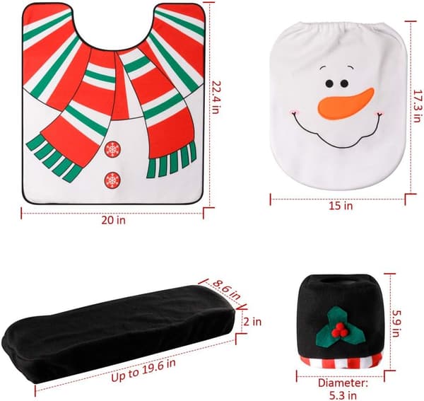 4-delt Snowman Santa Toalettsitte trekk og sett Rød Jul