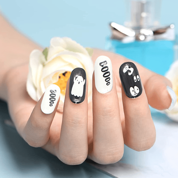 Halloween Nails，Fake Nail Press on med lim för kvinnor och style 1