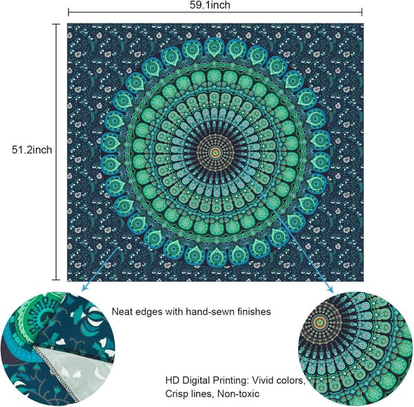Bohemian Mandala Gobeläng Hippie Gobelänger Psychedelic Peacock B